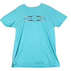 Quiksilver Mens XL Premium Fit Graphic Logo Shirt Teal Blue Heather Short Sleeve